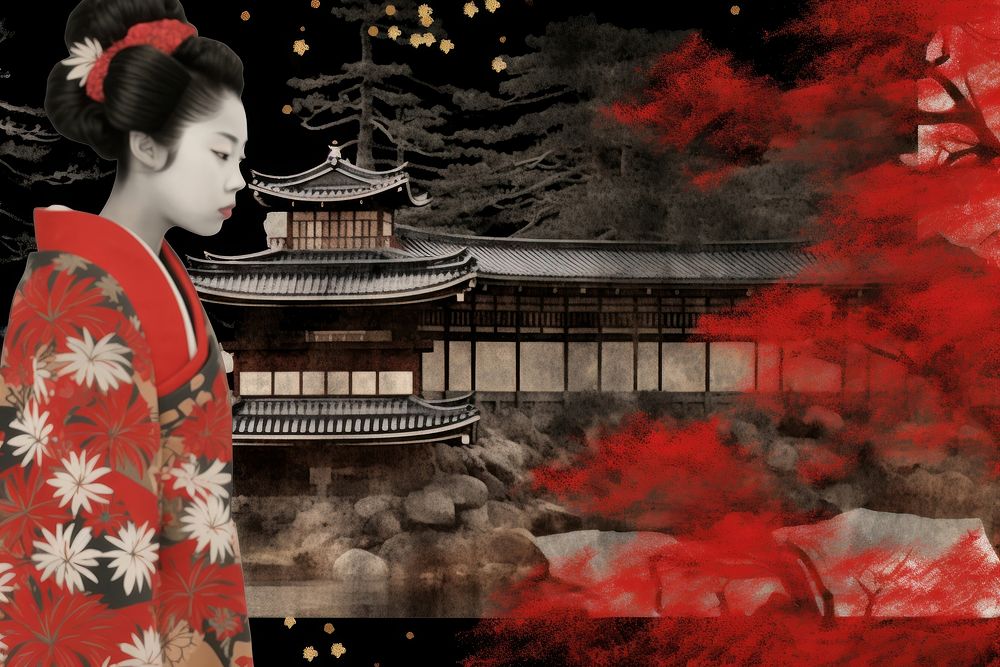 Minimal Collage Retro dreamy of aisan kimono adult robe.