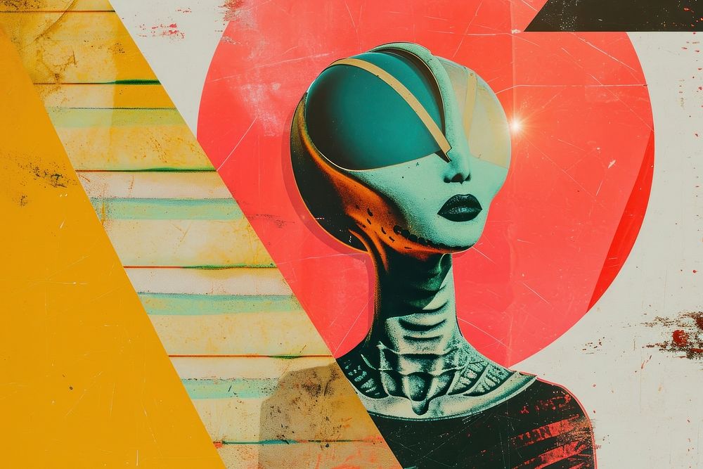 Minimal Collage Retro dreamy of alien art painting poster.