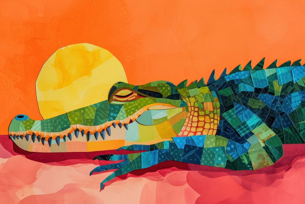 Minimal Collage Retro dreamy of alligator art reptile animal.