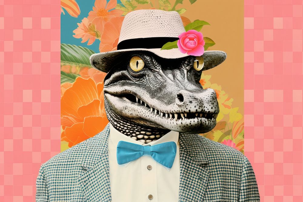 Minimal Collage Retro dreamy of alligator art portrait adult.