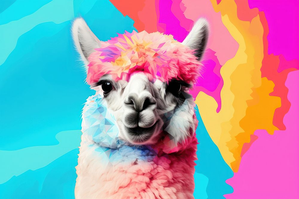 Minimal Collage Retro dreamy of alpaca animal mammal llama.