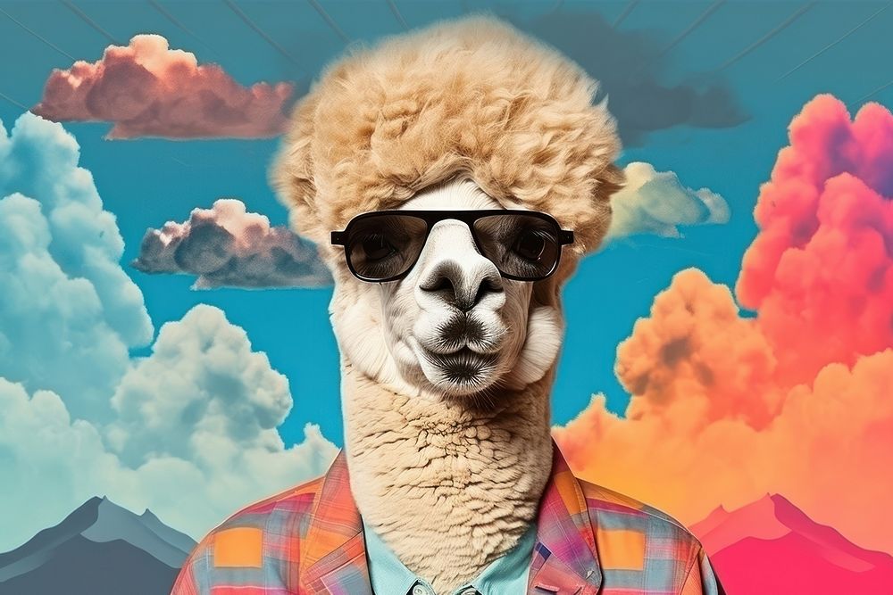 Minimal Collage Retro dreamy of alpaca glasses mammal llama.