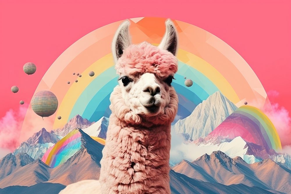 Minimal Collage Retro dreamy of alpaca mammal animal llama.