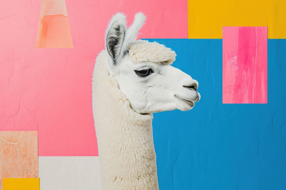 Minimal Collage Retro dreamy of alpaca animal mammal llama.