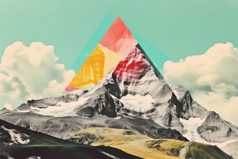 Minimal Collage Retro dreamy of alpine backdrop mountain outdoors nature.