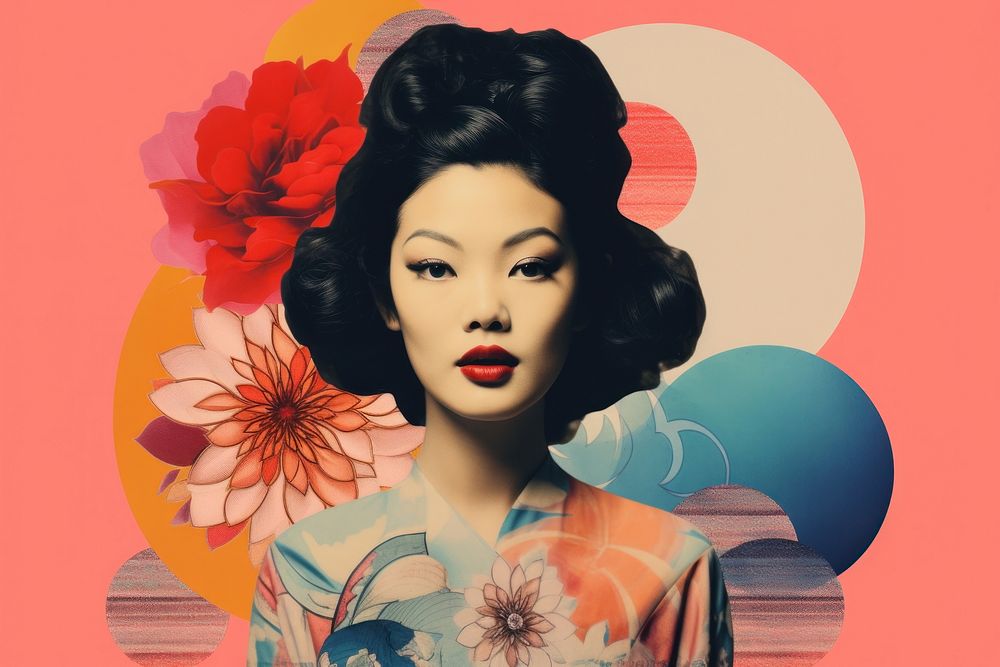 Minimal Collage Retro dreamy of asian woman art portrait fashion.