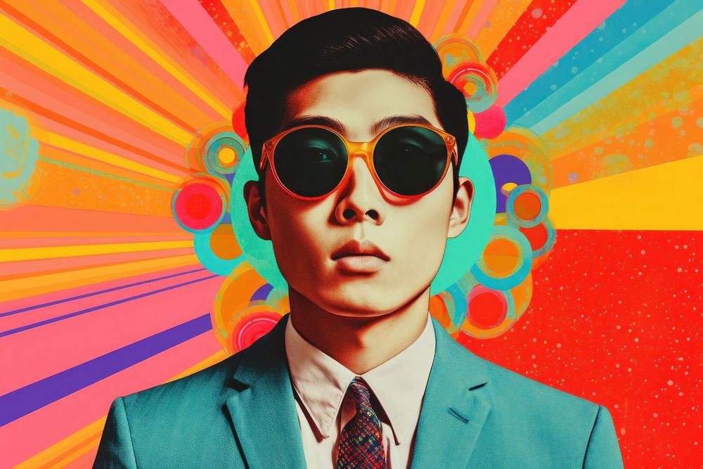 Minimal Collage Retro dreamy of asian man sunglasses portrait adult.
