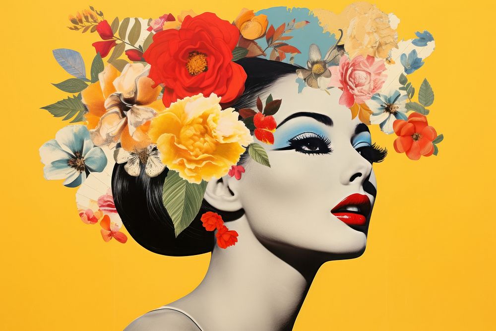 Minimal Collage Retro dreamy of beauty art painting flower.