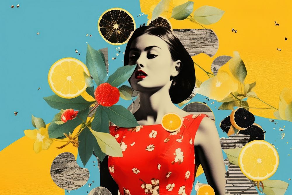 Minimal Collage Retro dreamy of beauty art painting fruit.
