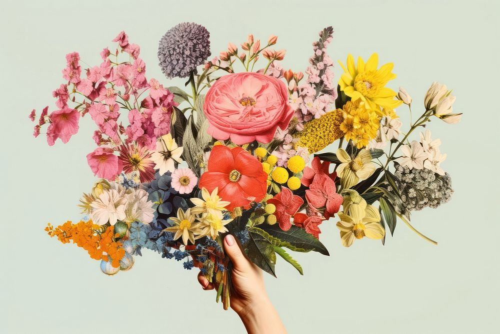 Minimal Collage Retro dreamy of bouquet art flower plant.
