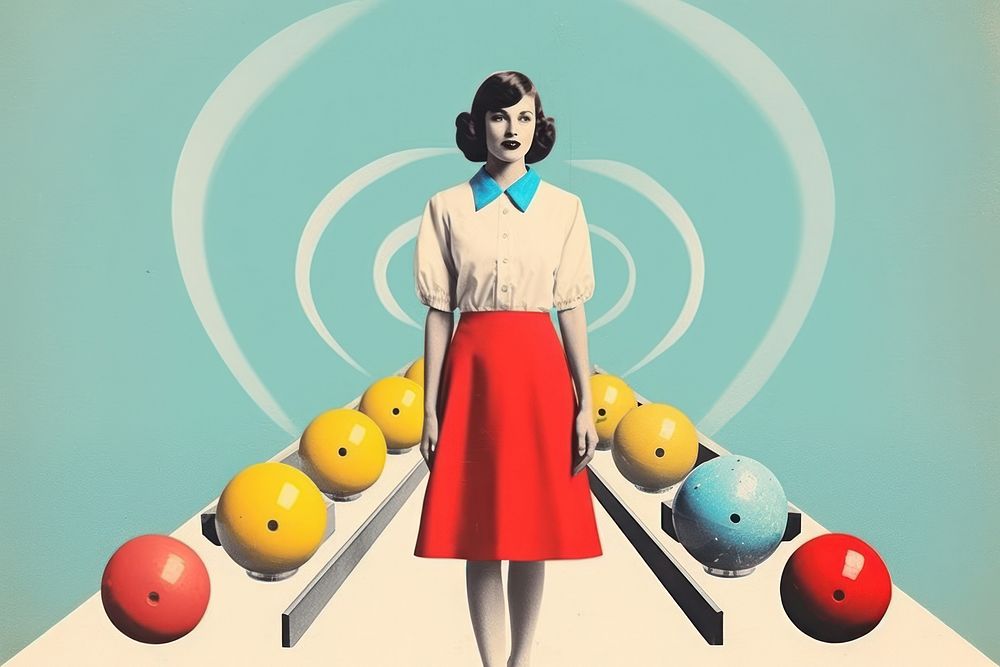 Minimal Collage Retro dreamy of bowling adult technology creativity.