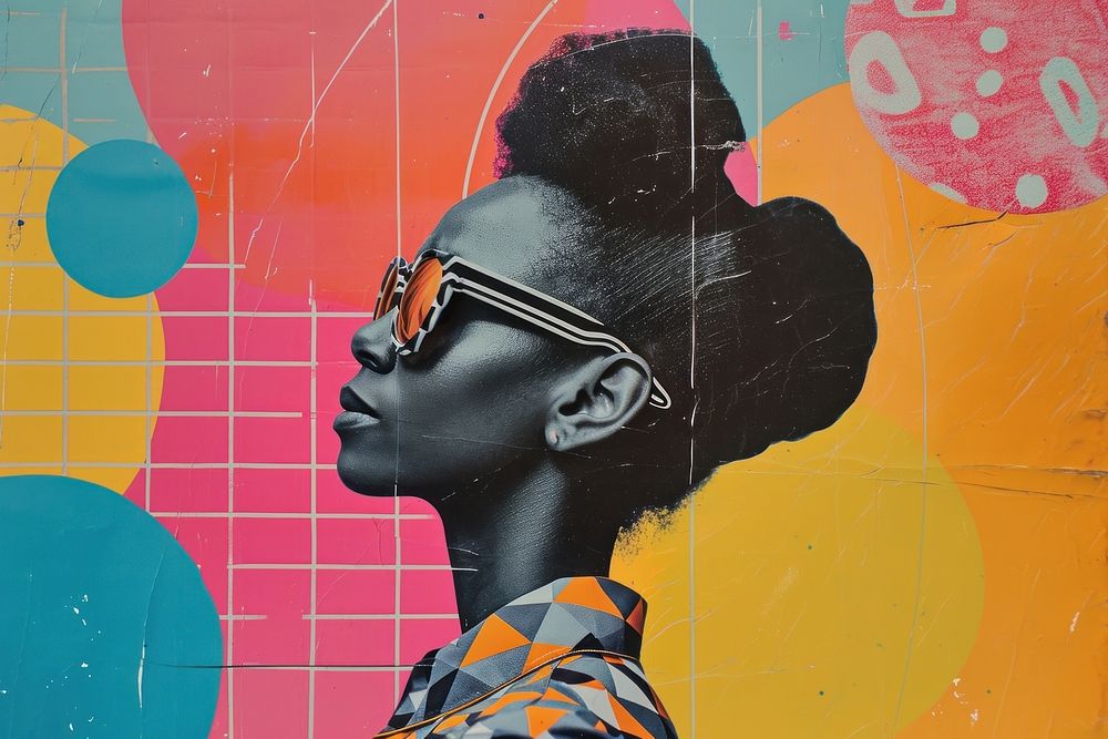 Minimal Collage Retro dreamy of black woman art painting adult.