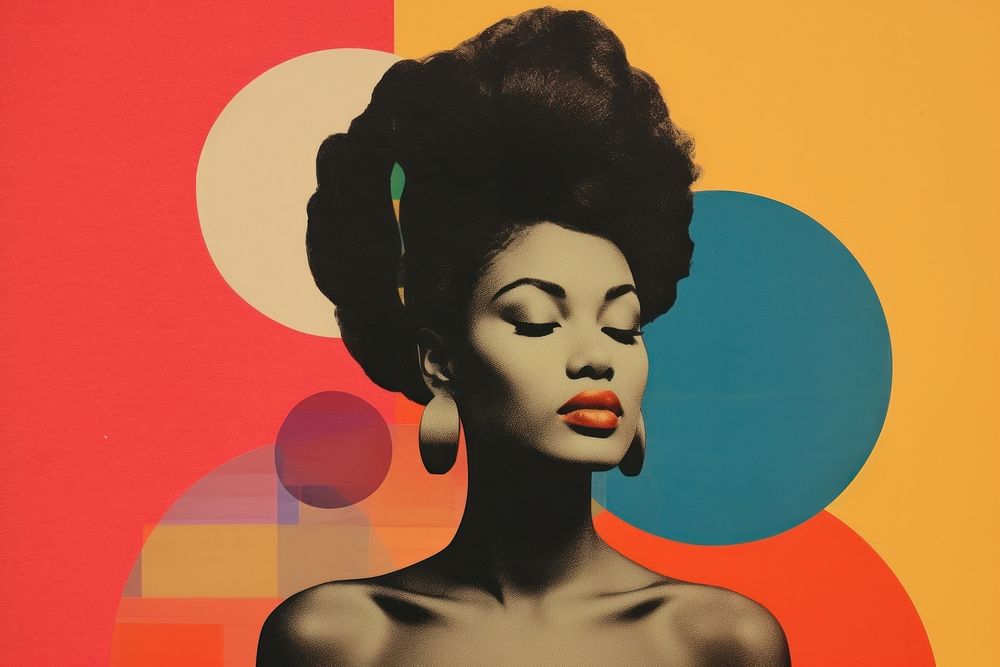 Minimal Collage Retro dreamy of black woman art portrait adult.