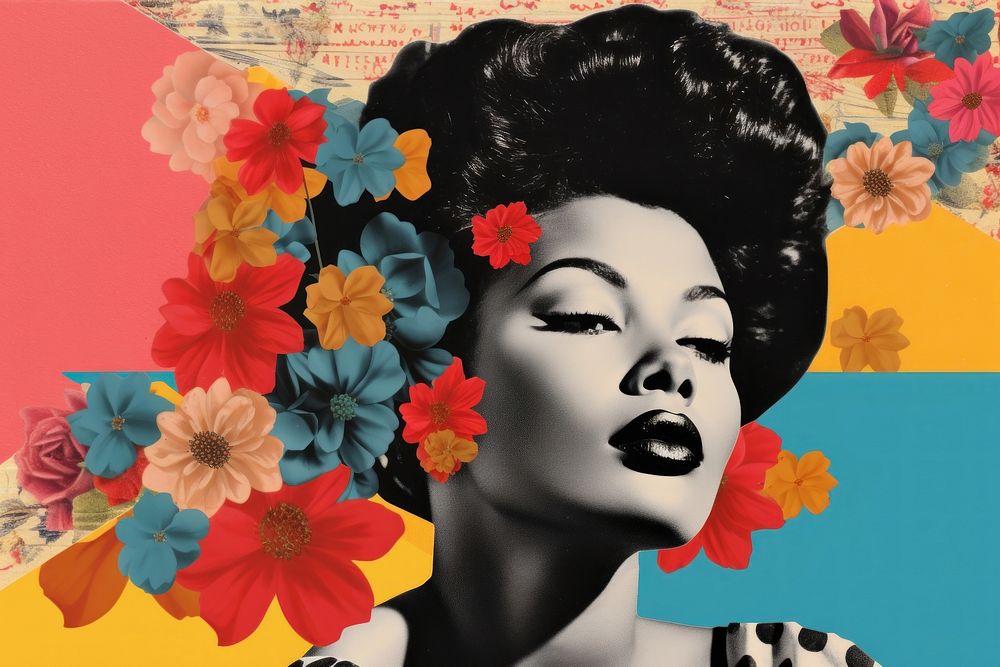 Minimal Collage Retro dreamy of black woman art portrait collage.