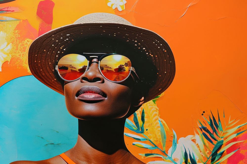 Minimal Collage Retro dreamy of black woman sunglasses portrait adult.