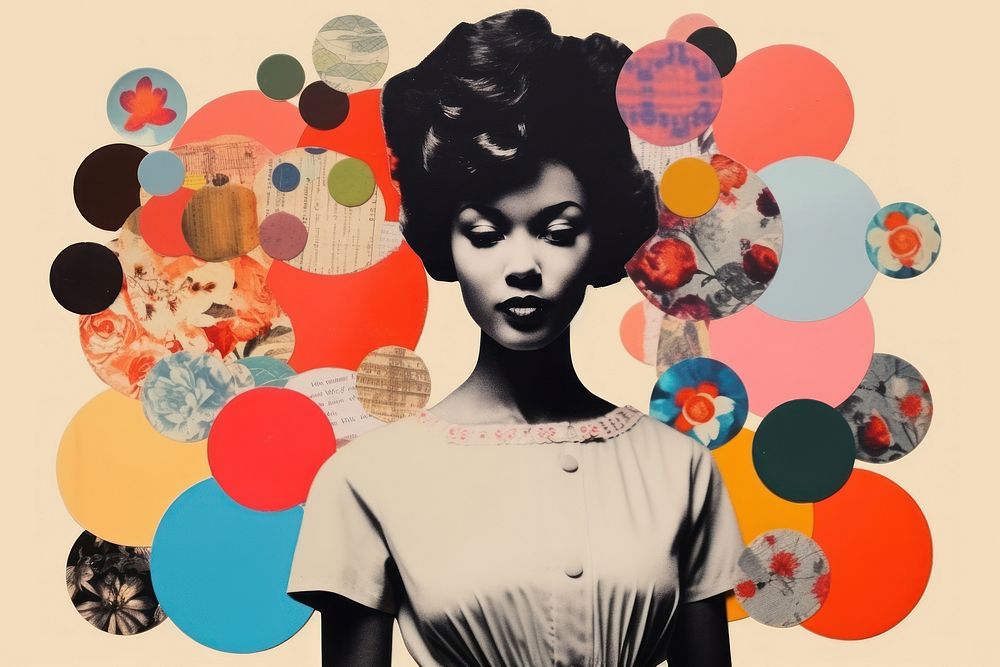 Minimal Collage Retro dreamy of black woman collage art portrait.