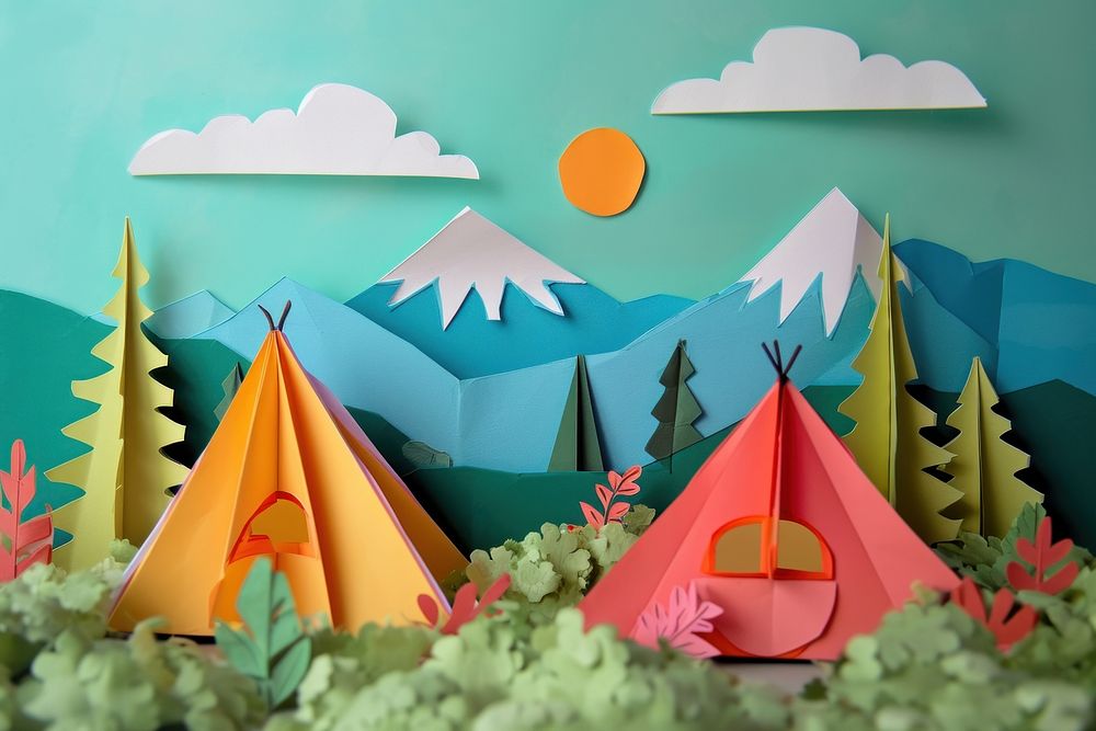 Minimal Collage Retro dreamy of camping art origami paper.