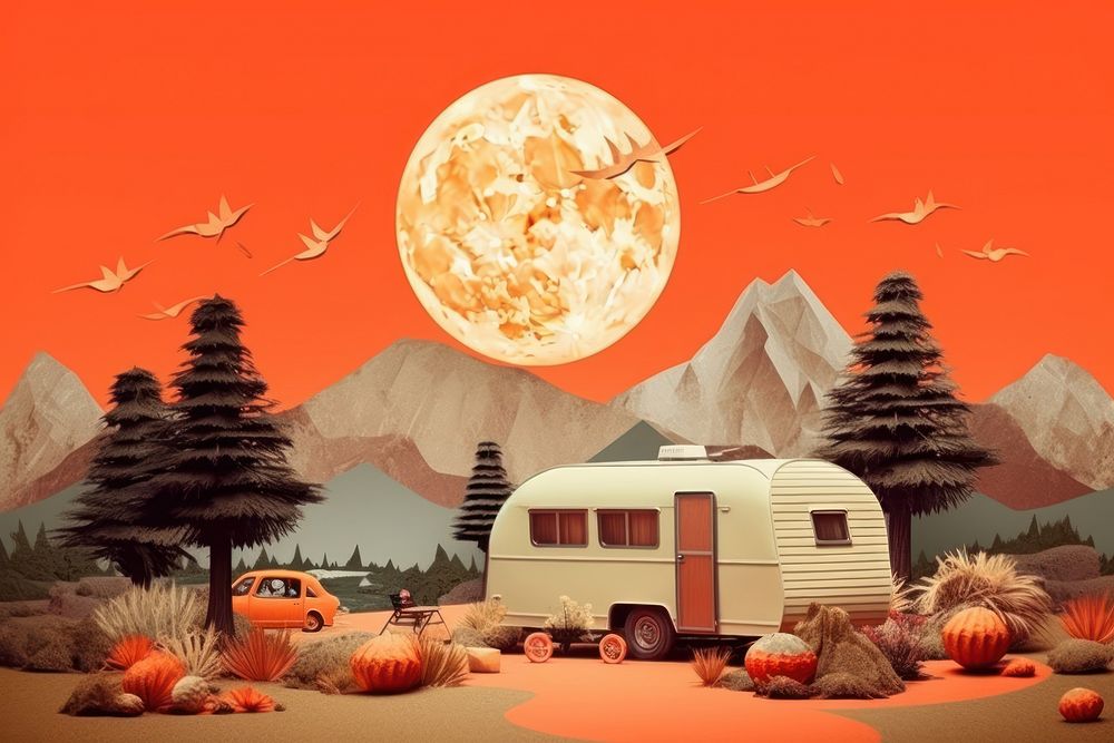 Minimal Collage Retro dreamy of camping astronomy outdoors vehicle.