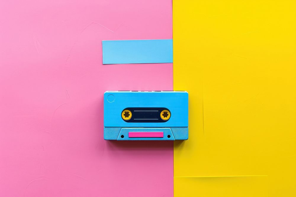 Minimal Collage Retro dreamy of cassette technology yellow circle.