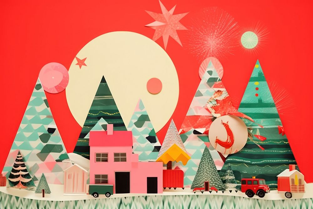 Minimal Collage Retro dreamy of christmas party representation transportation celebration.