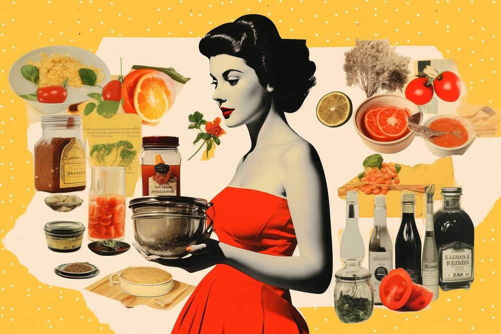 Minimal Collage Retro dreamy of cooking adult food refreshment.
