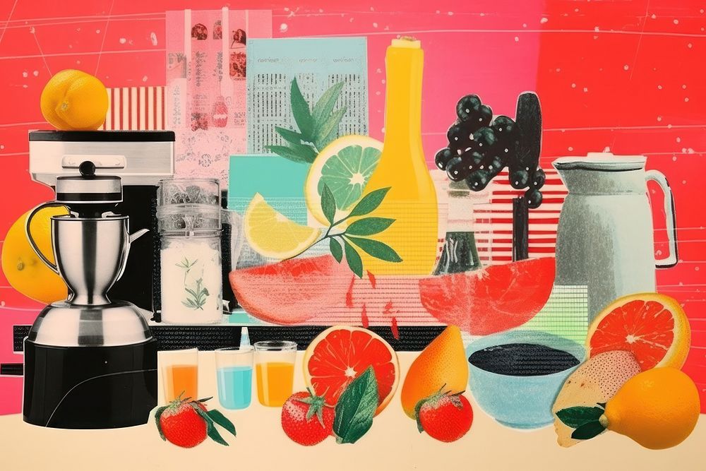Minimal Collage Retro dreamy of cooking mixer fruit plant.