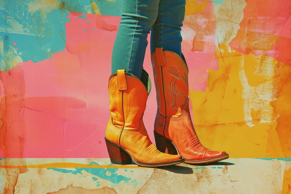 Minimal Collage Retro dreamy of cowboy boots footwear shoe art.