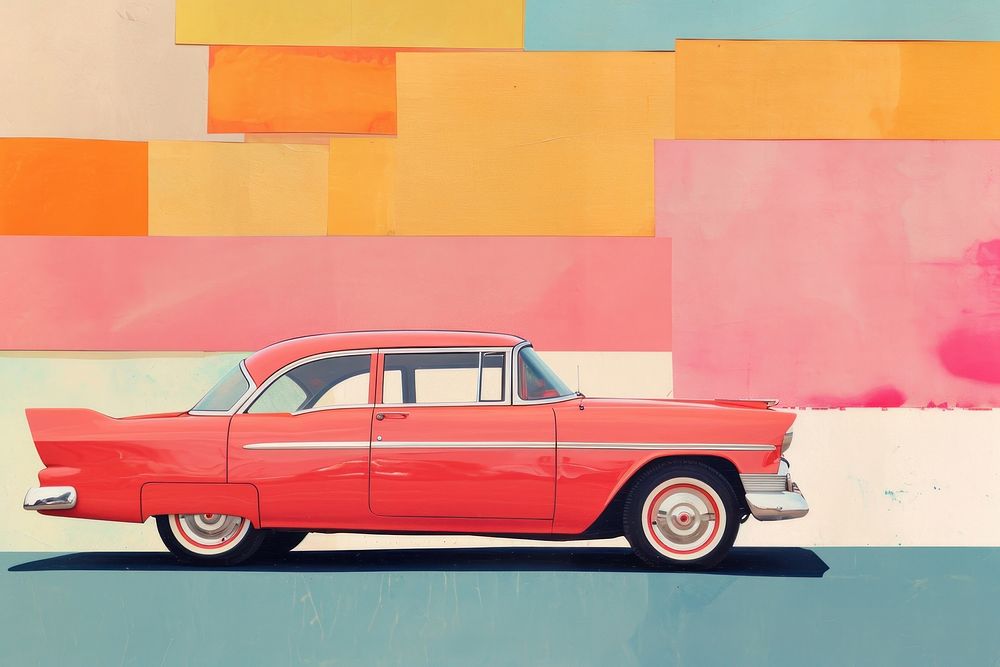 Minimal Collage Retro dreamy of classic car art architecture painting.