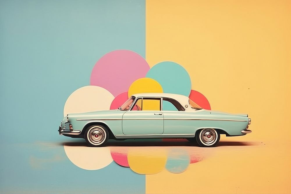 Minimal Collage Retro dreamy of classic car vehicle art transportation.