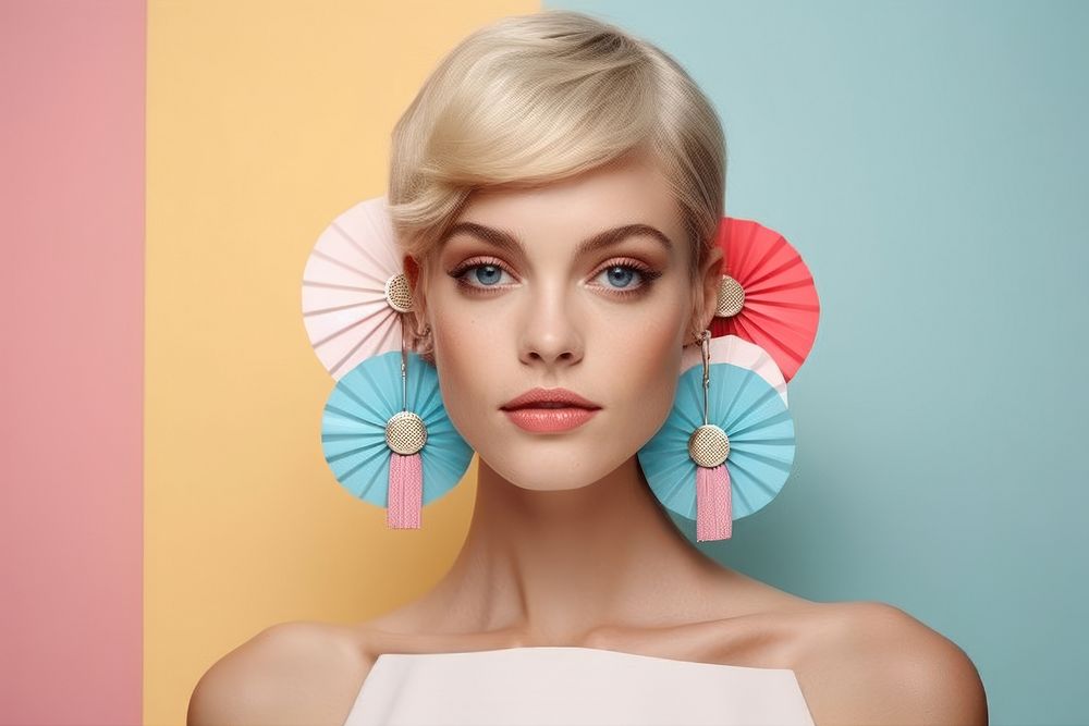 Minimal Collage Retro dreamy of earrings portrait photography hairstyle.