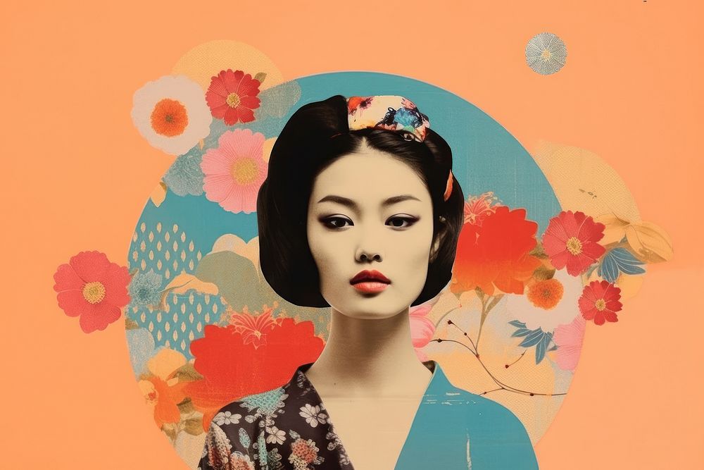 Minimal Collage Retro dreamy of east asian art portrait fashion.