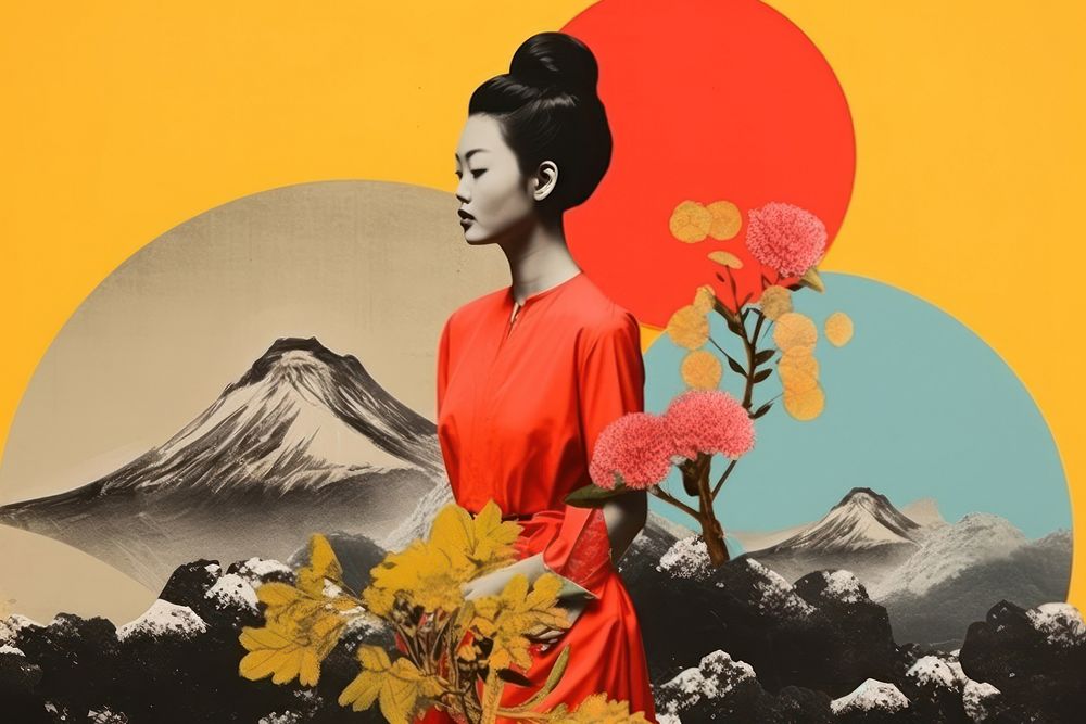 Minimal Collage Retro dreamy of east asian art flower adult.