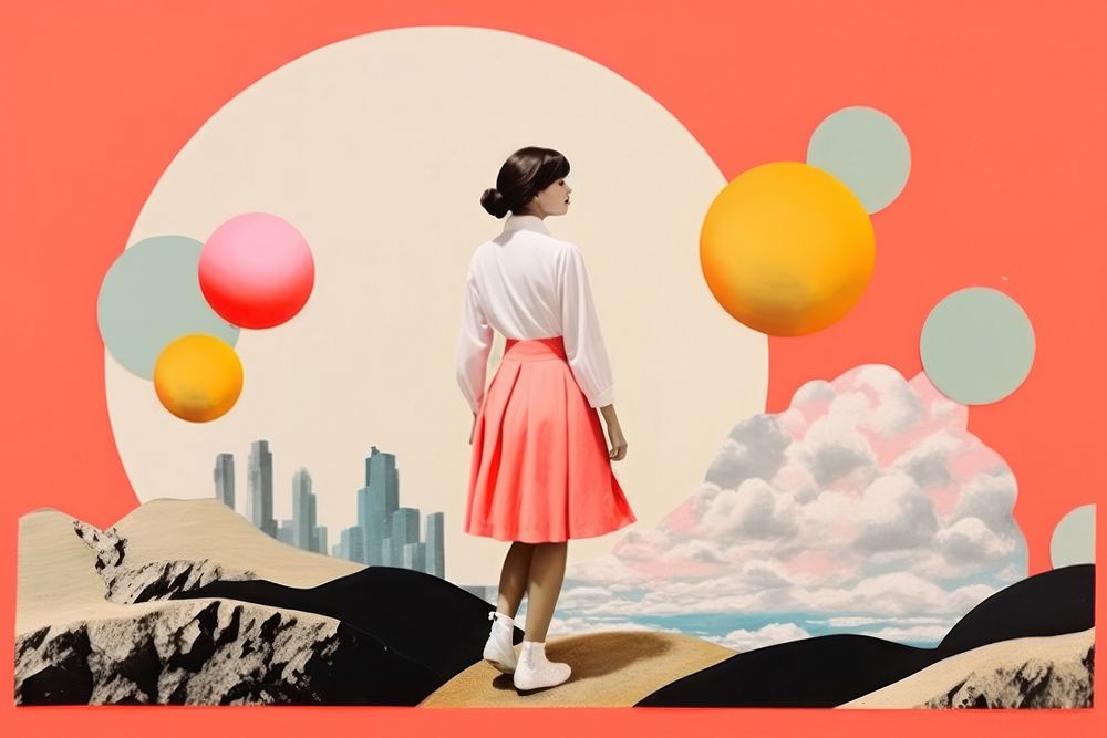 Minimal Collage Retro dreamy of happy art standing balloon.