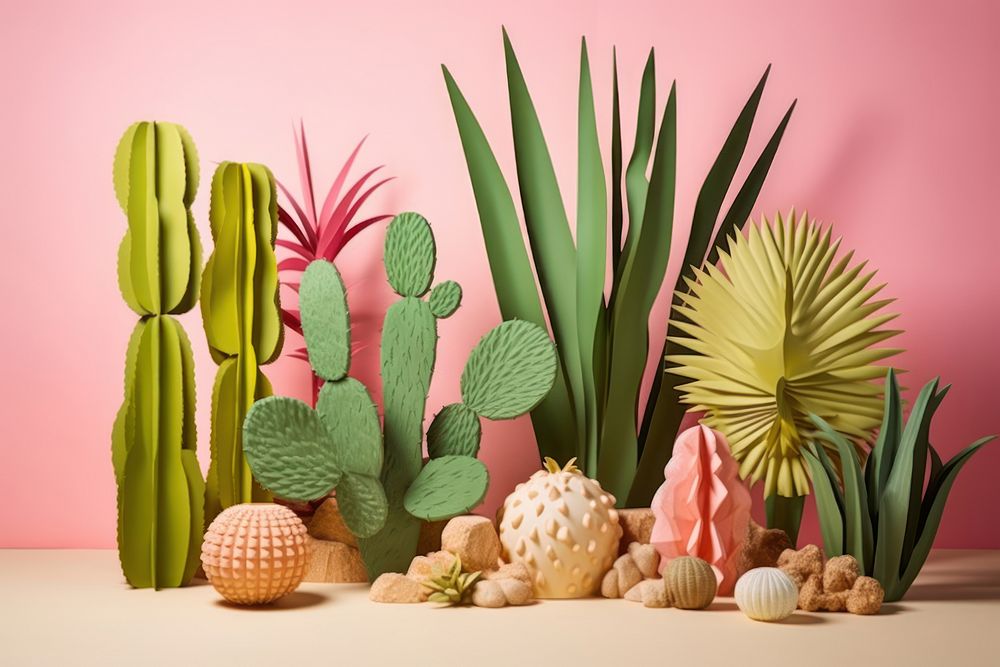 Minimal Collage Retro dreamy of happy cactus plant decoration.