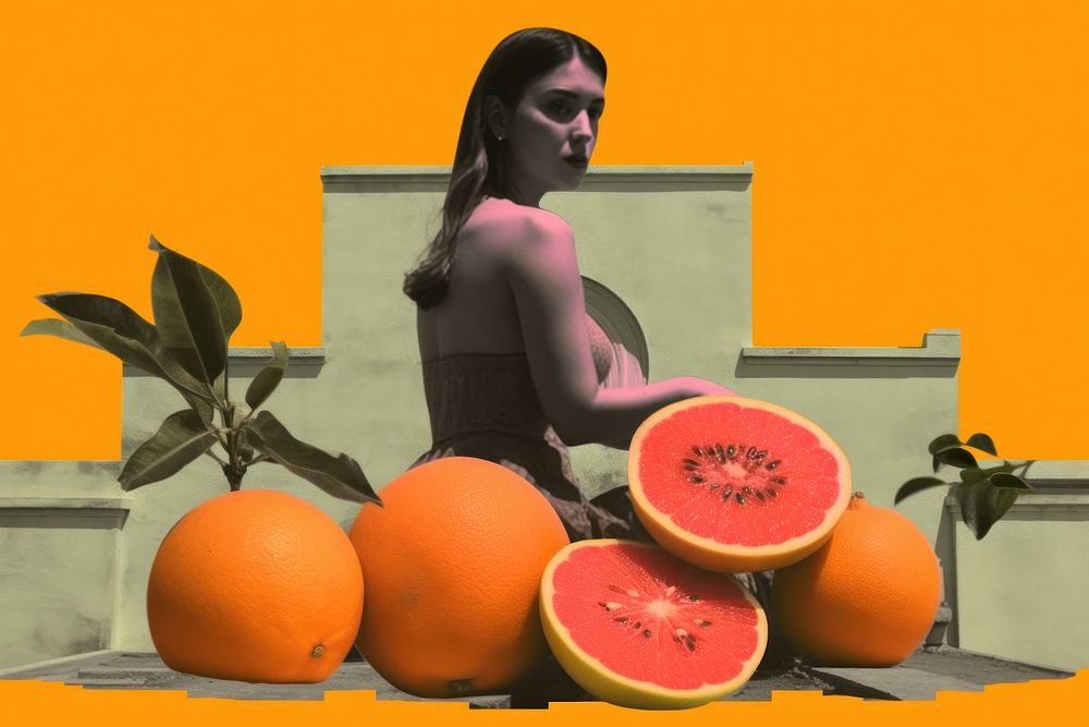 Minimal Collage Retro dreamy of happy grapefruit adult plant.