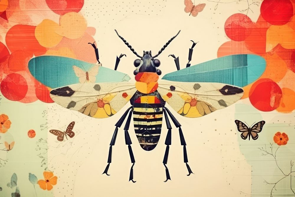 Minimal Collage Retro dreamy of insect animal bee art.