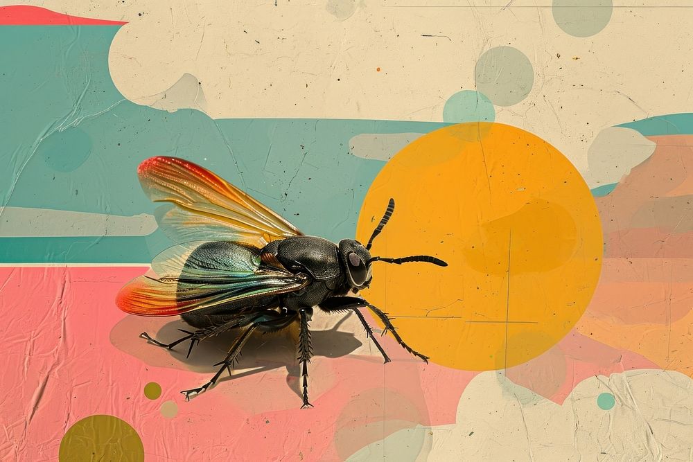 Minimal Collage Retro dreamy of insect animal fly bee.