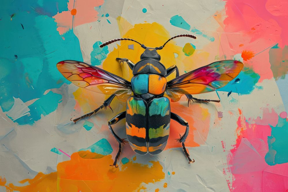 Minimal Collage Retro dreamy of insect animal hornet wasp.