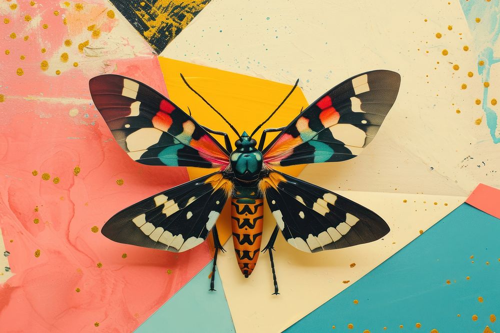 Minimal Collage Retro dreamy of insect butterfly animal art.