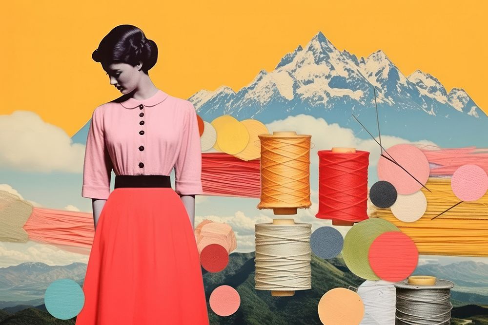 Minimal Collage Retro dreamy of knitting art adult dress.