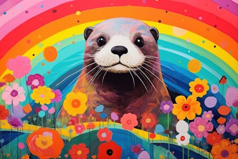 Minimal Collage Retro dreamy of otter art painting mammal.