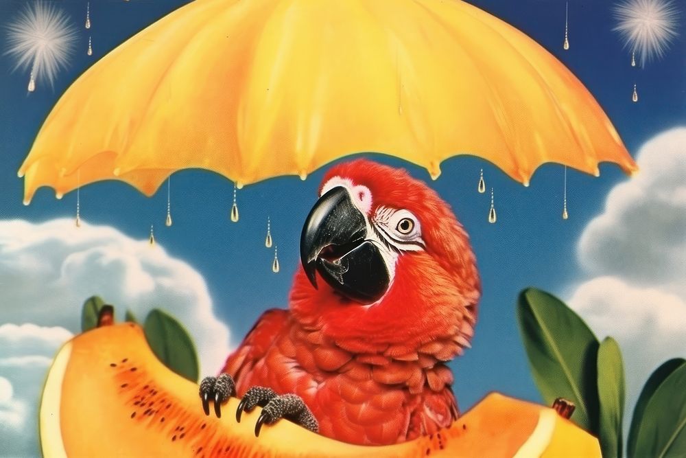 Minimal Collage Retro dreamy of parrot animal bird representation.