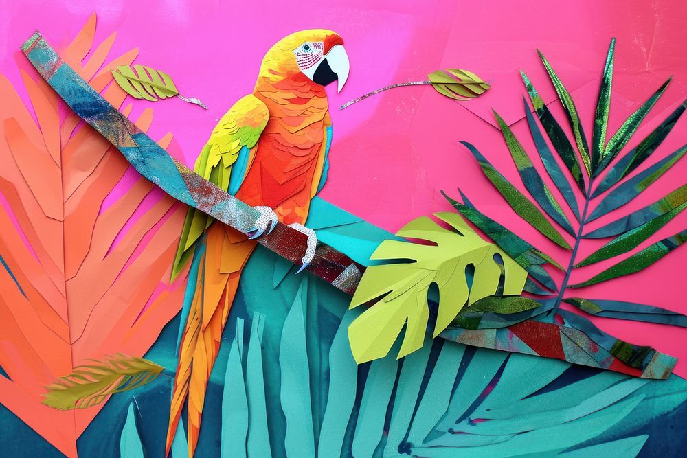 Minimal Collage Retro dreamy of parrot animal bird art.