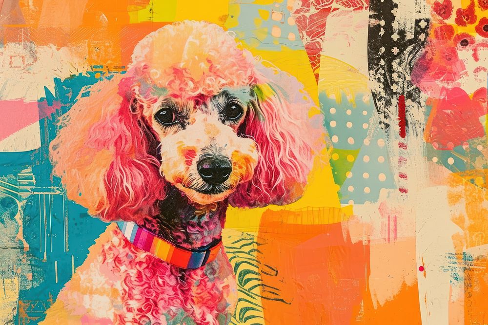 Minimal Collage Retro dreamy of poodle art painting animal.