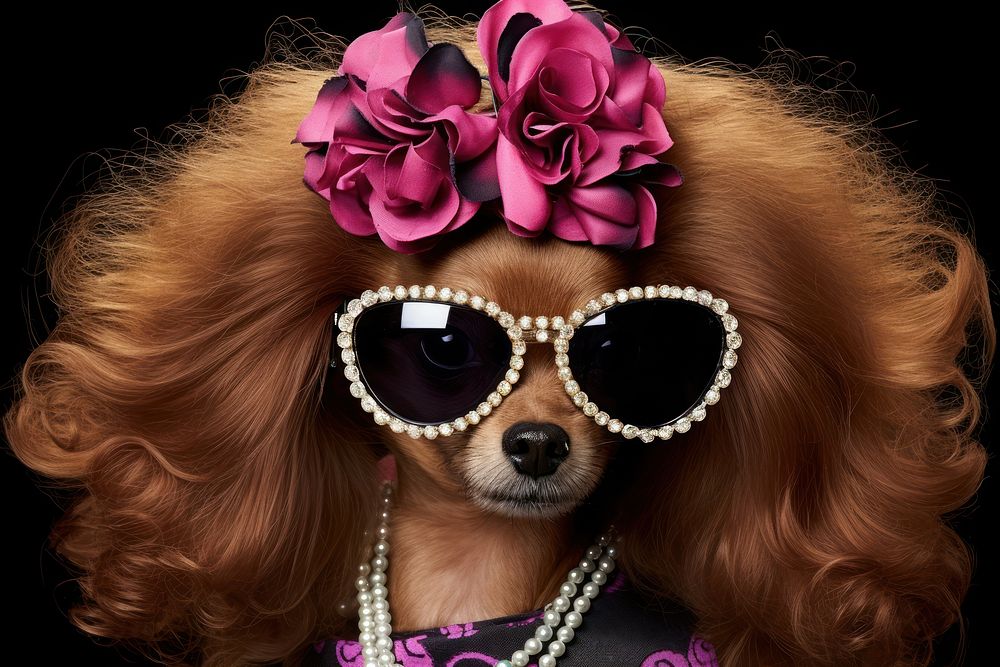 Minimal Collage Retro dreamy of poodle sunglasses necklace portrait.