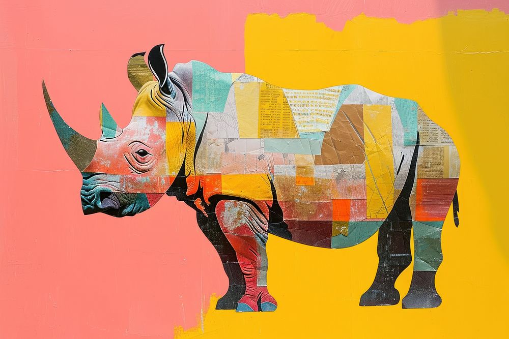 Minimal Collage Retro dreamy of rhinoceros art wildlife animal.