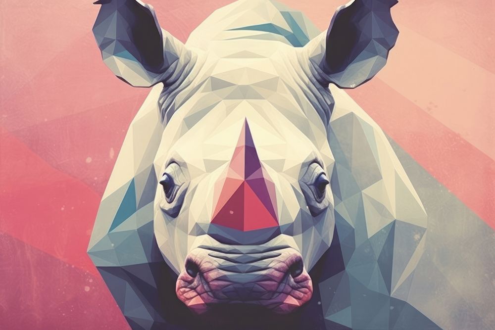 Minimal Collage Retro dreamy of rhinoceros mammal animal art.