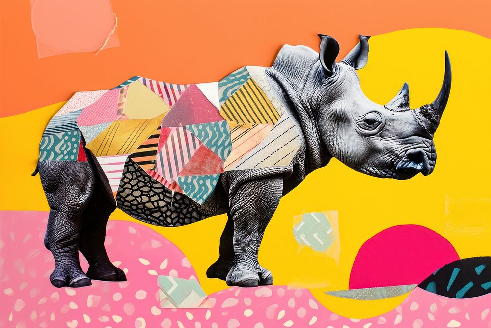 Minimal Collage Retro dreamy of rhinoceros art elephant animal.