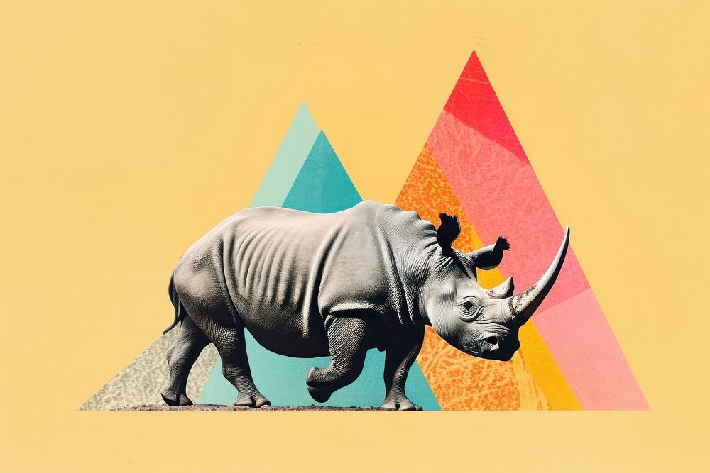 Minimal Collage Retro dreamy of rhinoceros wildlife animal mammal.