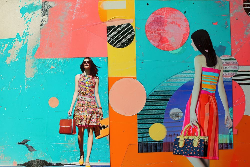 Minimal Collage Retro dreamy of shopping art collage dress.
